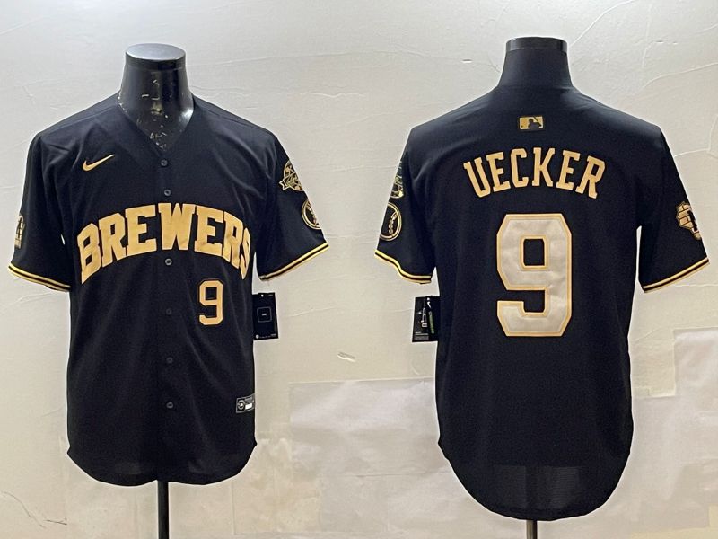 Men Milwaukee Brewers #9 Uecker Black Gold Fashion 2025 Nike MLB Jersey style 5